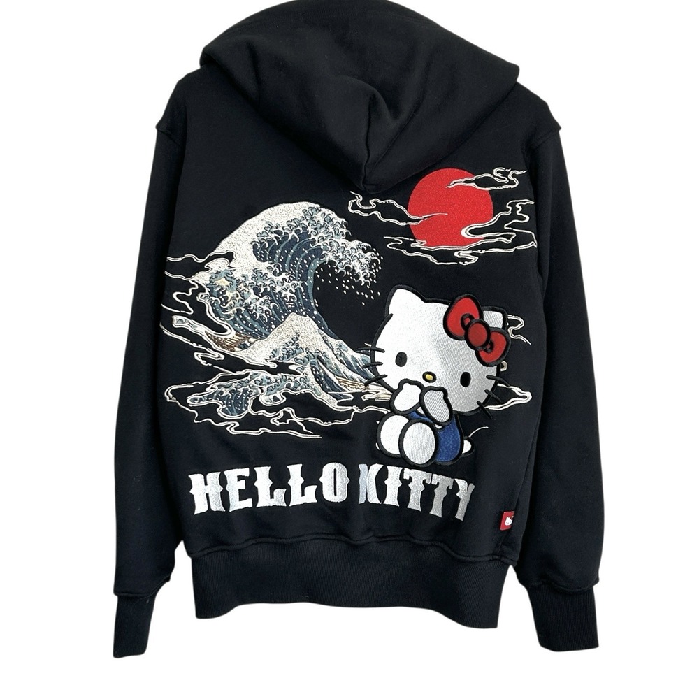 Hello Kitty Karakuri Soul Ukiyoe Zip Hoodie‎ Small Embroidered Great Wave Japan